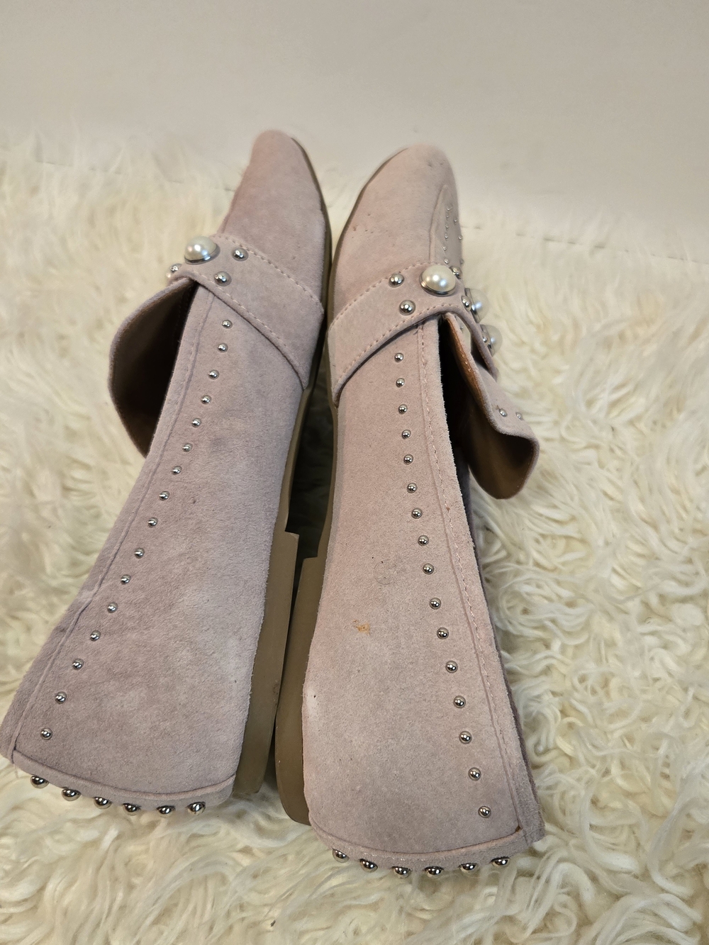Berkshire Blush Pearl & Stud Suede-Look Loafers - Picture 6 of 14